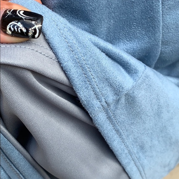 Blue Soft Suede Lined Laced Up Back Mini Dress - Picture 8 of 10